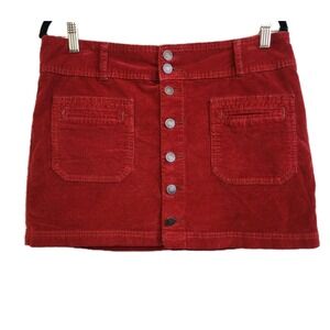 Free People Skirt We The Free 30 Red Joanie Corduroy Festival Boho Hippie Button